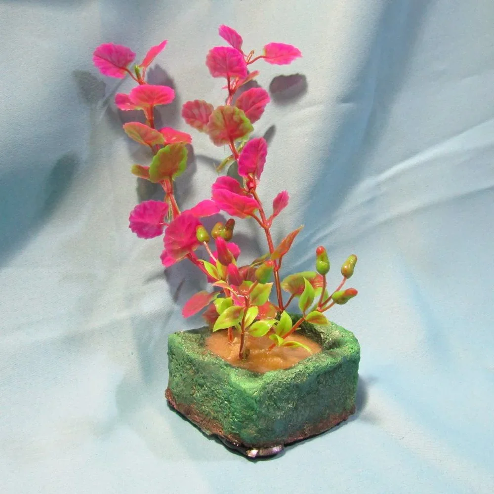 Aquarium Decoration - Green Rock with Tall Colorful Plants